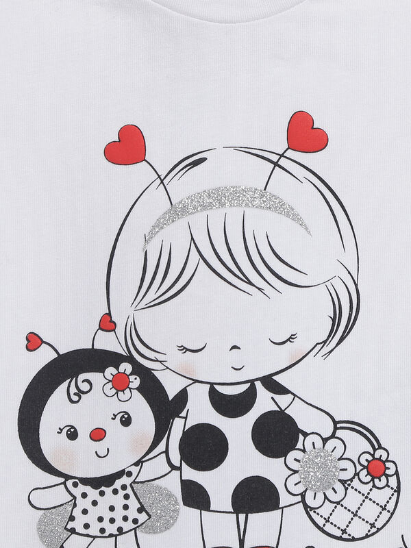 Girls White & Red Embellished Short Sleeve T-shirt image number 2
